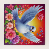 花の中に隠れカラフルた鳥 ジグソーパズル (横)