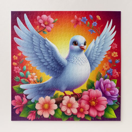 花の中に隠れカラフルた鳥 ジグソーパズル (縦)