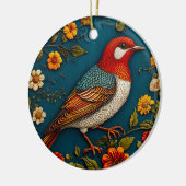 花の中に隠れカラフルた鳥 セラミックオーナメント (左)