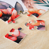 花の中のかわいいタヌキ ジグソーパズル (側面)