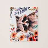 花の中のかわいいタヌキ ジグソーパズル (縦)