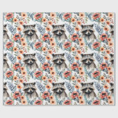 花の中のかわいいタヌキ ラッピングペーパー (フラット)