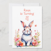 花の中のウサギ少女の誕生日パーティー 招待状 (正面)