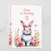 花の中のウサギ少女の誕生日パーティー 招待状 (正面/裏面)