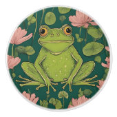 花の中のカエル セラミックノブ (正面)