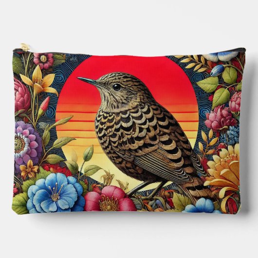 花の中のカラフル鳥 アクセサリーポーチ (正面)