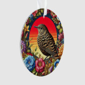 花の中のカラフル鳥 オーナメント (正面)