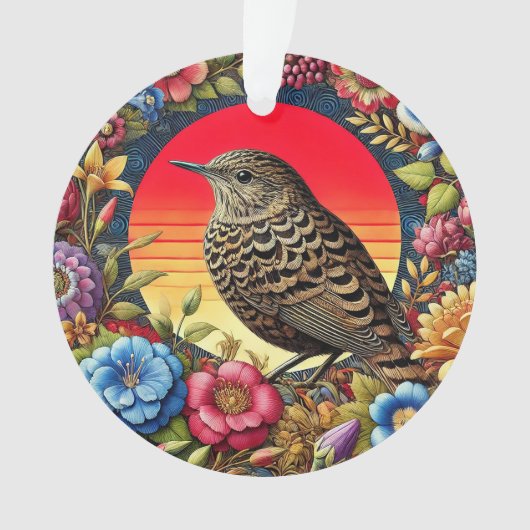 花の中のカラフル鳥 オーナメント (正面)