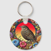 花の中のカラフル鳥 キーホルダー (裏面)