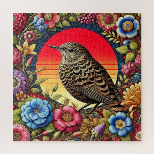 花の中のカラフル鳥 ジグソーパズル (縦)