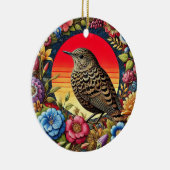 花の中のカラフル鳥 セラミックオーナメント (右)