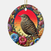 花の中のカラフル鳥 セラミックオーナメント (左)