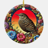 花の中のカラフル鳥 セラミックオーナメント (裏面)