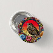 花の中のカラフル鳥 缶バッジ (正面&裏面)