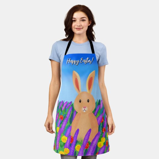 花の中のキュートなイースターバニー エプロン (着用した状態)