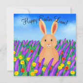 花の中のキュートなイースターバニー カード (正面)