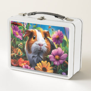 花の中のギナ鮮やかブタ メタルランチボックス