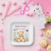 花の中のテディベア女の子の赤ちゃんシャワー ペーパープレート (パーティー)