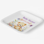 花の中のテディベア女の子の赤ちゃんシャワー ペーパープレート (傾斜あり)