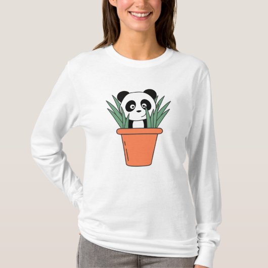 花の中のパンダおもしろいパンダクマ植物 Tシャツ (正面)