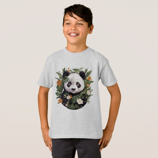 花の中のパンダ Tシャツ (正面フル)