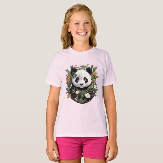 花の中のパンダ Tシャツ (正面フル)