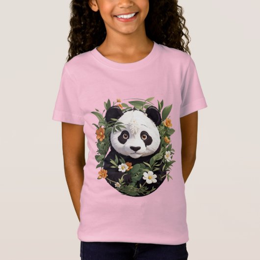 花の中のパンダ Tシャツ (正面)