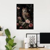 花の中のフクロウ プリント、肖像画 フクロウの花柄 壁 ポスター (ホームオフィス)