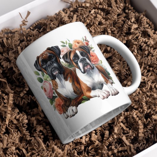 花の中のボクサー犬 コーヒーマグカップ