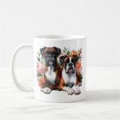 花の中のボクサー犬 コーヒーマグカップ (左)