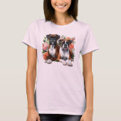 花の中のボクサー犬 Tシャツ (正面)