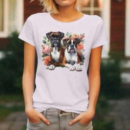 花の中のボクサー犬 Tシャツ