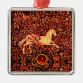 花の中のユニコーン,森林動物レッドフローラ メタルオーナメント (正面)