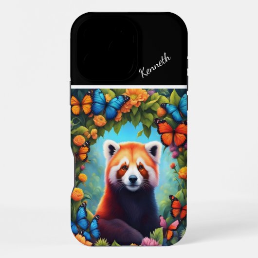 花の中のレッサーパンダ iPhoneケース (裏面)