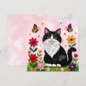 花の中の可愛いピンクの子猫 招待状 (正面/裏面)