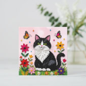 花の中の可愛いピンクの子猫 招待状 (スタンド正面)