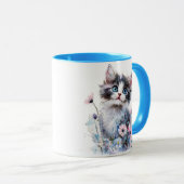花の中の可愛い子猫の描かれたマグカップ マグカップ (正面右)