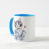 花の中の可愛い子猫の描かれたマグカップ マグカップ (正面左)