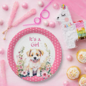 花の中の子犬ガールズベビーシャワーその女の子 ペーパープレート (パーティー)