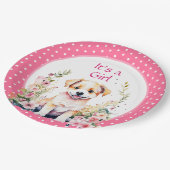 花の中の子犬ガールズベビーシャワーその女の子 ペーパープレート (アングル)