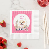 花の中の子犬ガールズベビーシャワーその女の子 縁ありランチョンナプキン (インサイチュ)