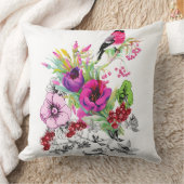 花の中の小さな鳥カスタム背景枕 クッション (ブランケット)