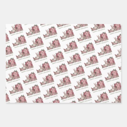 花の中の平和のウサギクリスマスの包み ラッピングペーパーシート (正面3)