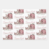 花の中の平和ウサギのクリスマス ラッピングペーパーシート (正面2)