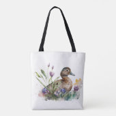花の中の水彩のアヒル トートバッグ (裏面)