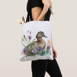 花の中の水彩のアヒル トートバッグ