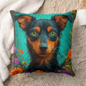 花の中の犬 クッション (ブランケット)