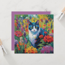 花の中の猫のグリーティングカード カード