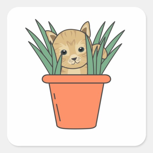 花の中の猫ポットおもしろい植物の子猫 スクエアシール (正面)