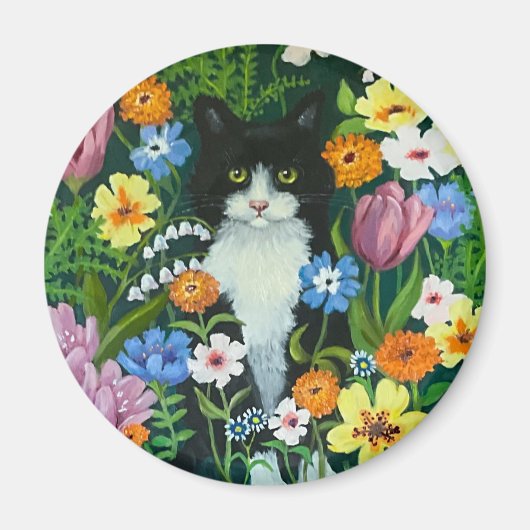 花の中の猫 マグネット (正面)